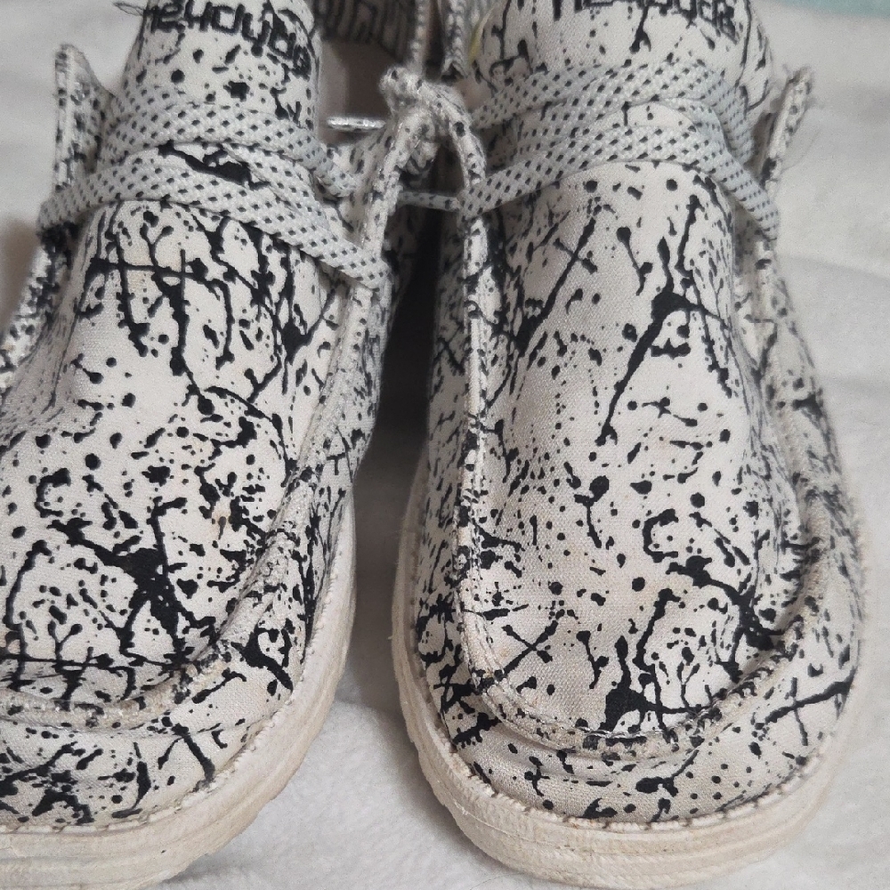 Hey Dude Black and White Splatter Moccasins